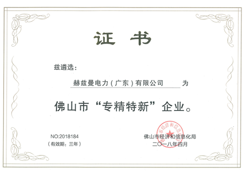 赫茲曼電力入選佛山首批“專精特新”企業(yè)！可喜可賀！